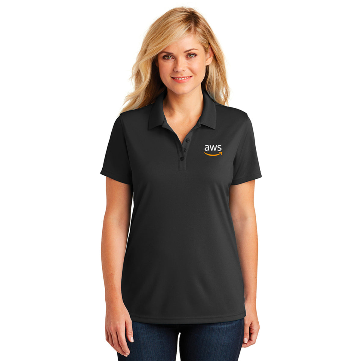 LADIES' Port Authority® Dry Zone® UV Micro-Mesh Polo-Black - FINAL FEW!