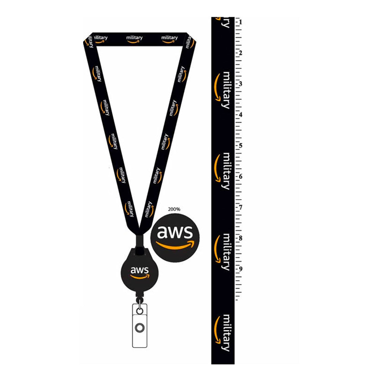 Black 3/4" Lanyard with Metal Bulldog Clip - Military Logo - DoD EIAB